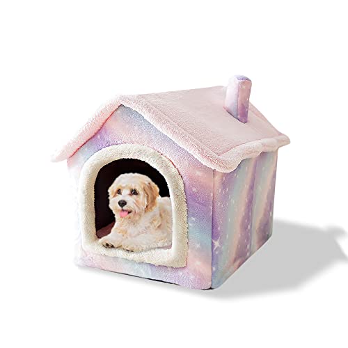 Galatée Cama De Cueva De Gato, Cama Lavable para Perros, Iglú De Felpa Cálida y Acogedora para Gatos, Casa para Mascotas Plegable, Cama para Mascotas con Fondo Antideslizante(M, Rosa)