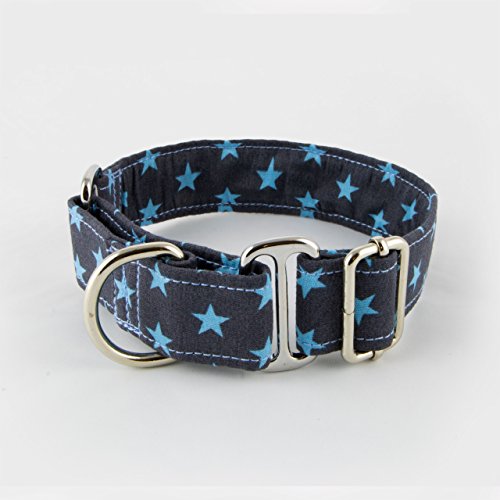 Galguita Amelie, 3cm Ancho Talla S (20cm - 29cm), Collar para Perro antiescape. Estrellas Azules.