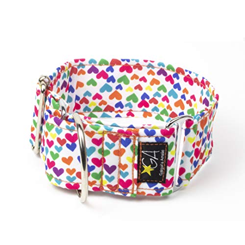 Galguita Amelie 4cm de Ancho Talla M (30-39cm), Collar para Perros Martingale. Corazones