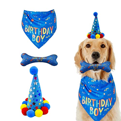 Gaoominy Juguete Hueso Sombrero PañUelo del CumpleañOs Perro Conjunto Fiesta Perro Proveedores Fiesta Feliz CumpleañOs Animal DoméStico Decoraciones CumpleañOs Mascotas (Azul)