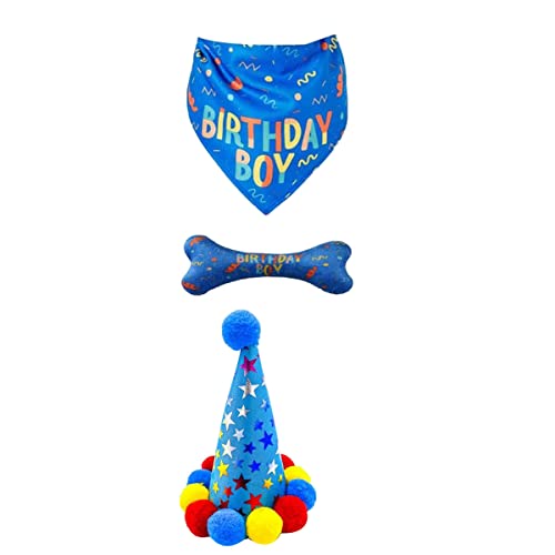 Gaoominy Juguete Hueso Sombrero PañUelo del CumpleañOs Perro Conjunto Fiesta Perro Proveedores Fiesta Feliz CumpleañOs Animal DoméStico Decoraciones CumpleañOs Mascotas (Azul)