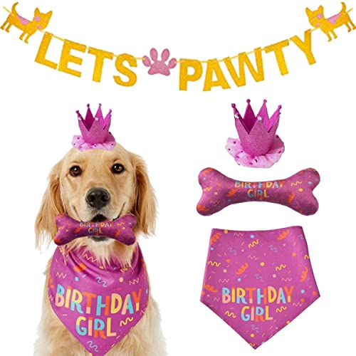 Gaoominy Juguete Hueso Sombrero PañUelo del CumpleañOs Perro Conjunto Fiesta Perro Proveedores Fiesta Feliz CumpleañOs Animal DoméStico Decoraciones CumpleañOs Mascotas (Rosa)