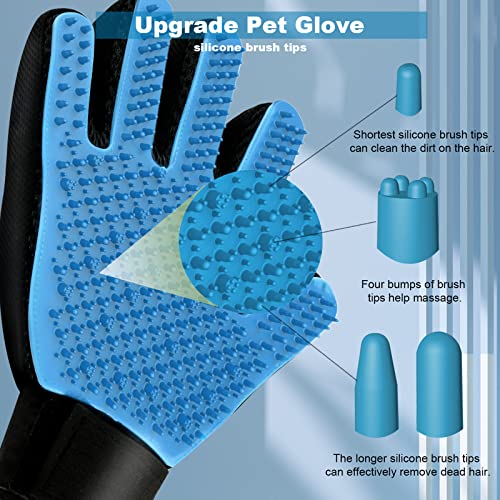 Garstor Guantes de Aseo para Mascotas, Manopla Masaje para Perros y Gatos, Guante depilatorio Suave para Mascotas con muñequera Ajustable, Adecuado para Mascotas de Pelo Largo y Corto(Un par-Azul)