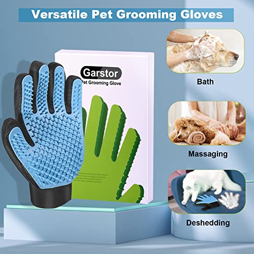 Garstor Guantes de Aseo para Mascotas, Manopla Masaje para Perros y Gatos, Guante depilatorio Suave para Mascotas con muñequera Ajustable, Adecuado para Mascotas de Pelo Largo y Corto(Un par-Azul)