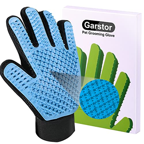 Garstor Guantes de Aseo para Mascotas, Manopla Masaje para Perros y Gatos, Guante depilatorio Suave para Mascotas con muñequera Ajustable, Adecuado para Mascotas de Pelo Largo y Corto(Un par-Azul)