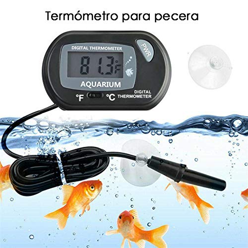 Gasea Termómetro de Ventosa, Termómetro Digital de Agua LED para Terrarios, Termómetro de Agua Digital Electrónico con Exterior Sonda y Ventosa, para Acuarios, Pecera y Recipiente de Vidrio