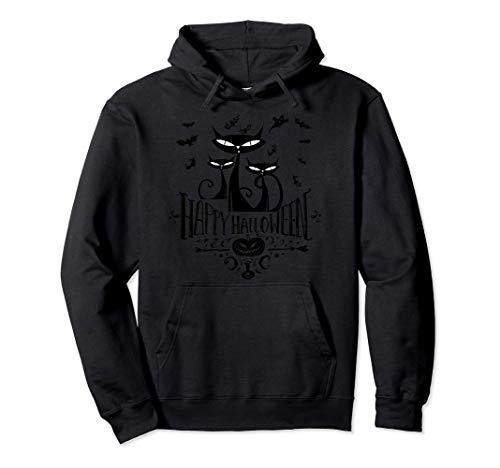 Gato negro y murciélagos Feliz Halloween Gatito Dibujo anima Sudadera con Capucha