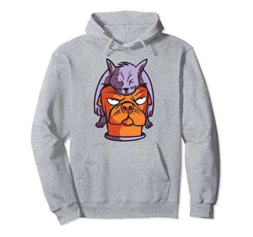 Gato sobre Perro Caricatura Animales Mascotas Sudadera con Capucha