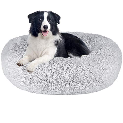 G.C Cama Antiestres Perro, Perros Relajante Lavable Impermeable Redonda Suave Donut Invierno Cueva Colchonetas Liners para Grande Mediano Pequeños Gatos Mascota (70cm*70cm, Gris)