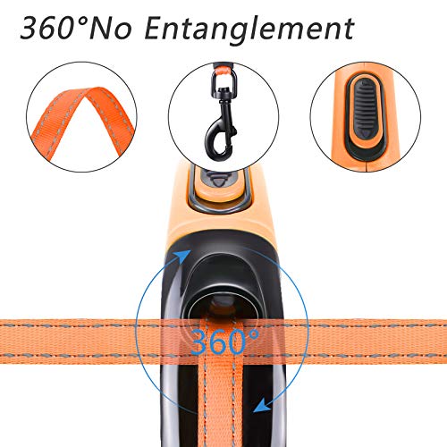 G.C Correa Perro Extensible 5m Cuerda para Perros retractil, Reflectantes Lluminosas Nylon Fuerte Correa Perro Grande de hasta 50 kg (Naranja)