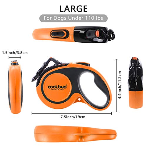 G.C Correa Perro Extensible 5m Cuerda para Perros retractil, Reflectantes Lluminosas Nylon Fuerte Correa Perro Grande de hasta 50 kg (Naranja)