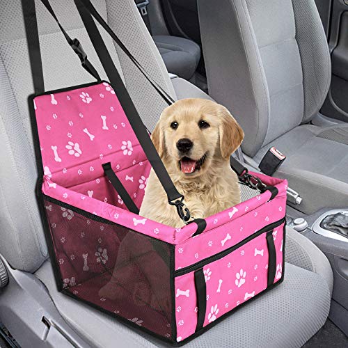 GeeRic Asiento de Coche para Mascotas de Seguridad Impermeable Transpirable extraíble para Proteger la Seguridad de Las Mascotas en los automóviles Pasar Unas Vacaciones seguras Huesos de Perro Rosa