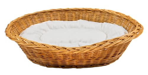 Generic Cama para gatos y perros de mimbre natural – Cesta para perros con cojín suave – Cueva para gatos resistente a la humedad, el polvo y el sol – Cama para mascotas pequeñas (color blanco)