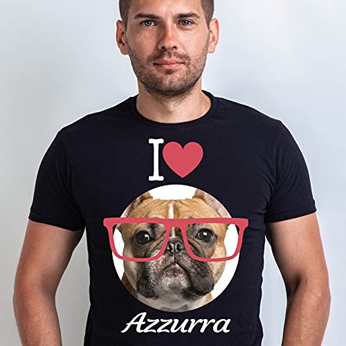 Generico Camiseta personalizada con la foto de tu perro y su nombre Negro X-Small