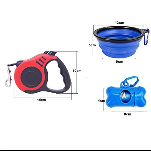 Genérico Correa Extensible Perro pequeño. Bebedero Plegable Perro. Pack Correa Extensible más Bebedero Portable más dispensador Bolsas excrementos. (Azul)