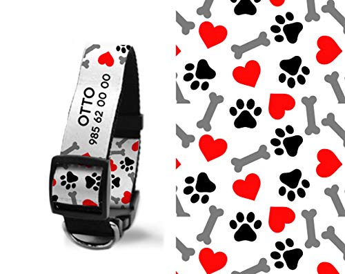 Getsingular Collares de Perro Personalizados con Nombre y teléfono | Diferentes diseños Modernos, para Perros pequeños, medianos y Grandes | Diseño Foot Prints - Talla S