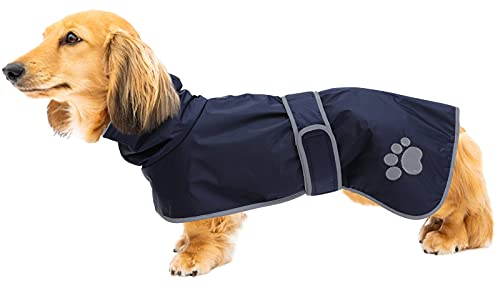 Geyecete-Abrigo Invierno Impermeable para Perro Salchicha,con Forro Polar cálido y Agujero arnés,Térmico Chaquetas Ideal para Uso al Aire Libre, Perros medianos pequeños-Azul Marino-XL