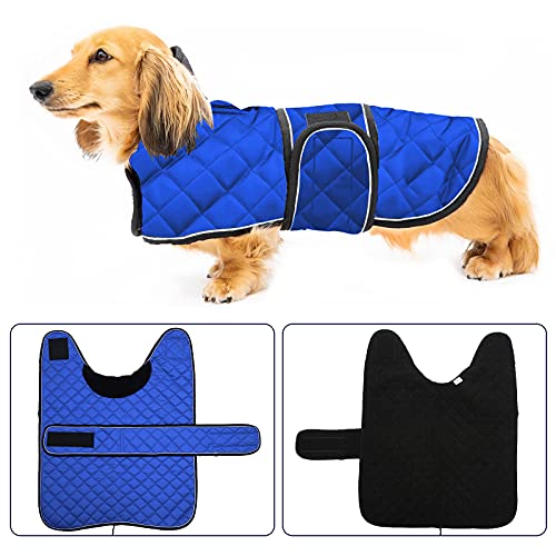 Geyecete Abrigo térmico de Invierno para Perro Salchicha,con Forro Polar cálido,Impermeable Ropa al Aire Libre con Bandas Ajustables e Agujero del arnés,para medianos/pequeña Perros - Azul-M