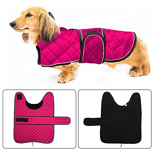 Geyecete Abrigo térmico de Invierno para Perro Salchicha,con Forro Polar cálido,Impermeable Ropa al Aire Libre con Bandas Ajustables e Agujero del arnés,para medianos/pequeña Perros - Rosa-S