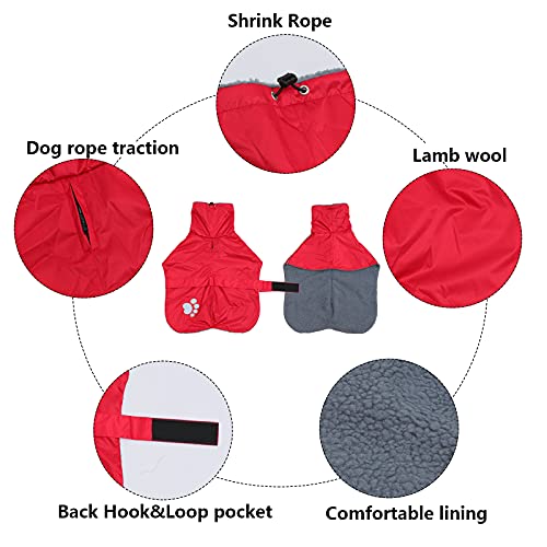 Geyecete Abrigo/Chaquetas Impermeable para Perro Galgo,con Forro Polar cálido y Agujero del arnés, Ropa de Invierno Ideal para Uso al Aire Libre, Perros medianos y Grandes-Rojo-XXXL