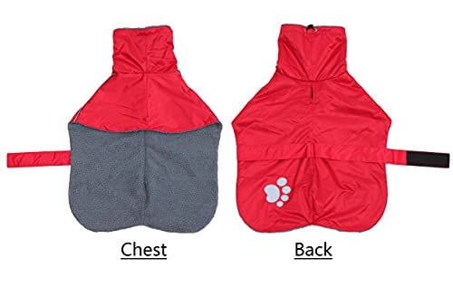 Geyecete Abrigo/Chaquetas Impermeable para Perro Galgo,con Forro Polar cálido y Agujero del arnés, Ropa de Invierno Ideal para Uso al Aire Libre, Perros medianos y Grandes-Rojo-XXXL