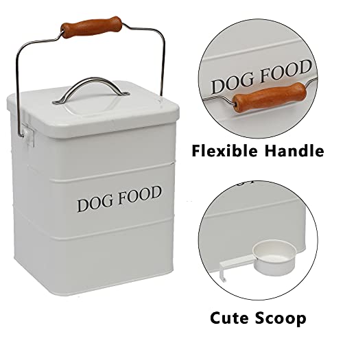 Geyecete- Cajas Almacenamiento de Alimentos y golosinas para Animales, con Mango de Madera y herméticas Tapa, Acero Carbono Revestido Contenedor de Comida para Perros -Capacidad 3kgs-Blanco