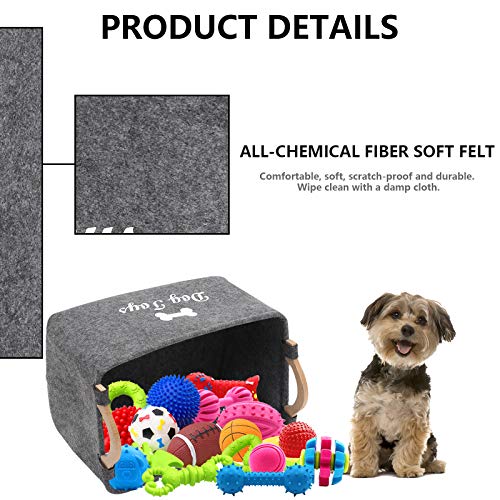 Geyecete - Cestas de Almacenamiento para Juguetes de Perro con Mango de Madera, Fieltro Caja de Almacenaje para Juguetes para Perros e Ropa para Perros y accesorios-38x25x24cm-Gris(Big)