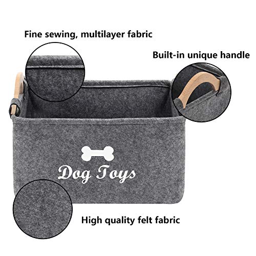 Geyecete - Cestas de Almacenamiento para Juguetes de Perro con Mango de Madera, Fieltro Caja de Almacenaje para Juguetes para Perros e Ropa para Perros y accesorios-38x25x24cm-Gris(Big)