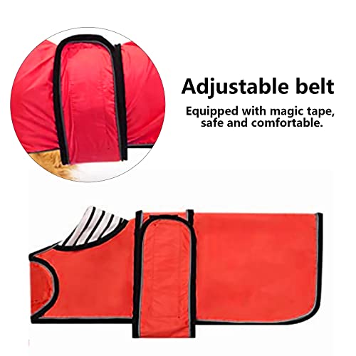 Geyecete-Chubasquero Ajustable Ligera para Perro Salchicha ，Impermeable Chaqueta con Correas Reflectantes y Agujero para arnés, Dachshund-Rojo-L