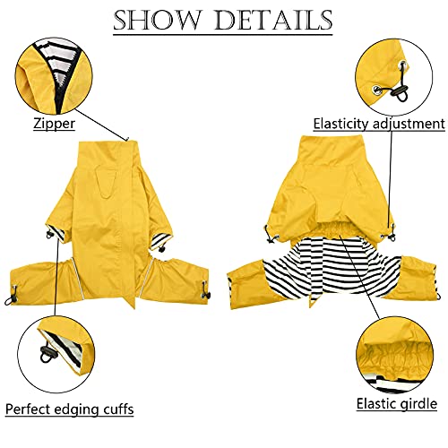 Geyecete Ligero Impermeable Chaqueta para Perro con Cremallera,Resistente Lluvia/Agua, Chubasqueros con Agujero del arnés para Perros Grandes,medianos y pequeños,Poncho de Cuatro Patas-Amarillo-XXL