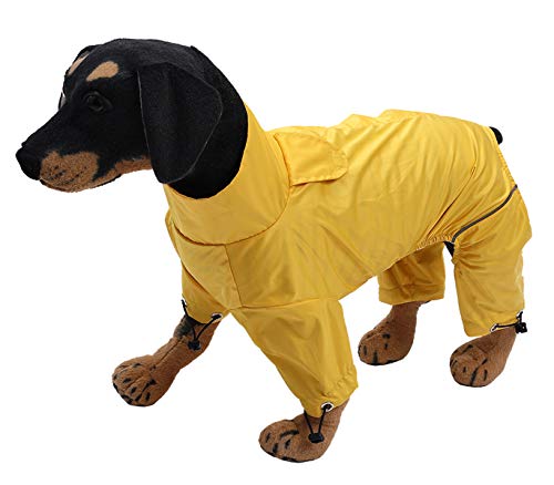 Geyecete Ligero Impermeable Chaqueta para Perro con Cremallera,Resistente Lluvia/Agua, Chubasqueros con Agujero del arnés para Perros Grandes,medianos y pequeños,Poncho de Cuatro Patas-Amarillo-XXL