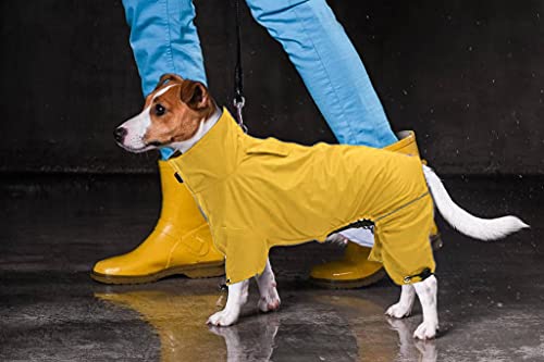 Geyecete Ligero Impermeable Chaqueta para Perro con Cremallera,Resistente Lluvia/Agua, Chubasqueros con Agujero del arnés para Perros Grandes,medianos y pequeños,Poncho de Cuatro Patas-Amarillo-XXL