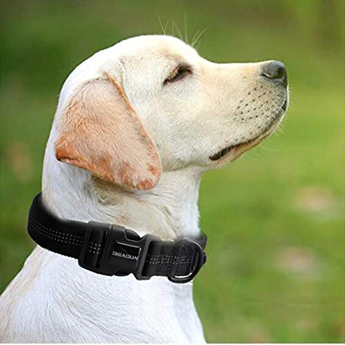 GIEADUN Collar Perro, Collar para Perros Pequeños Grandes Medianos Reflectante Suave Acolchado Ajustable Transpirable con Etiqueta de Nombre para Caminar Correr Trekking Entrenamiento (S, Negro)