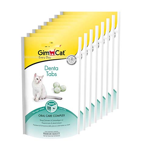 GimCat Denta, comprimidos - El complejo para el cuidado bucodental previene la formación de sarro y la placa dental - Con menta y algas marinas - Sin azúcar añadido - Pack de 8 (8 x 40 g)