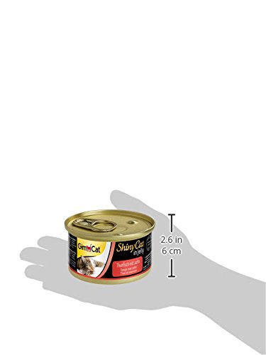 GimCat ShinyCat in Jelly, atún con salmón - Alimento húmedo para gatos, con pescado y taurina - 24 latas (24 x 70 g)