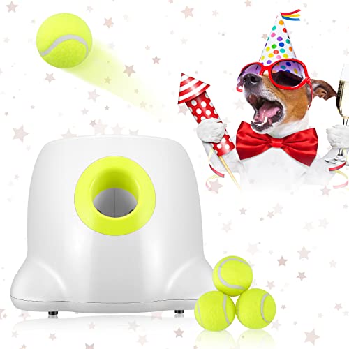 GJCrafts Lanzador de Bolas automático 3 configuraciones de Distancia de Tiro Máquina para lanzar Pelotas de Tenis interactiva para Entrenamiento y Entretenimiento de IQ de Perros (3 Bolas Incluidas)