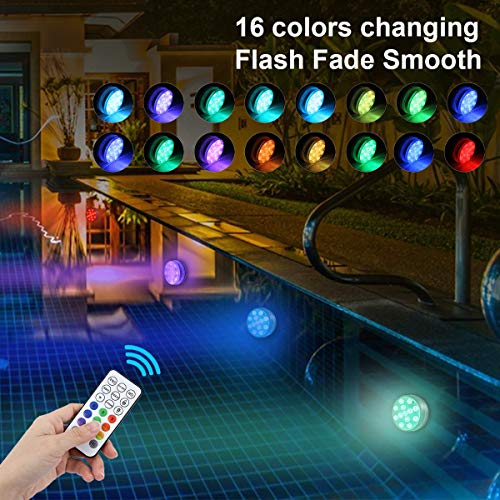 GJJSZ 13 Luces LED para bañera de hidromasaje,Luces sumergibles Impermeables con Control Remoto para Piscina,Acuario,Fuente,pecera,jarrón (2 Unidades)