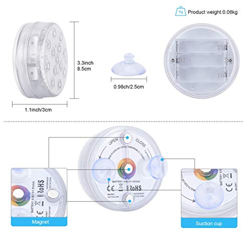 GJJSZ 13 Luces LED para bañera de hidromasaje,Luces sumergibles Impermeables con Control Remoto para Piscina,Acuario,Fuente,pecera,jarrón (2 Unidades)