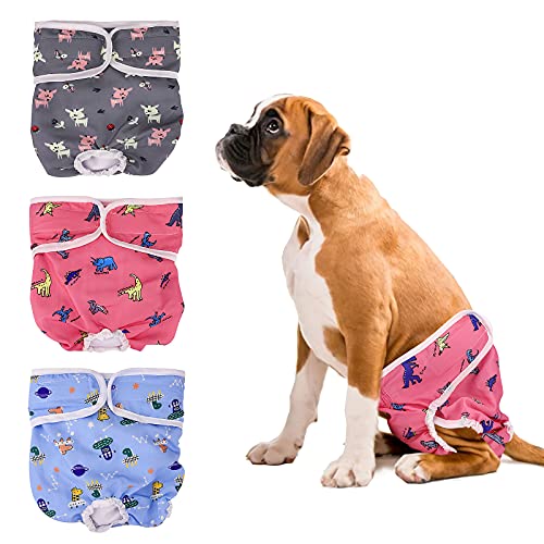 GLAITC Pañales para Perros, 3 Piezas Pañales Lavables para Perros Pañales Reutilizables para Mascotas Fisiológica Pantalón para Perros Hembra para Perros pequeños, medianos y Grandes S