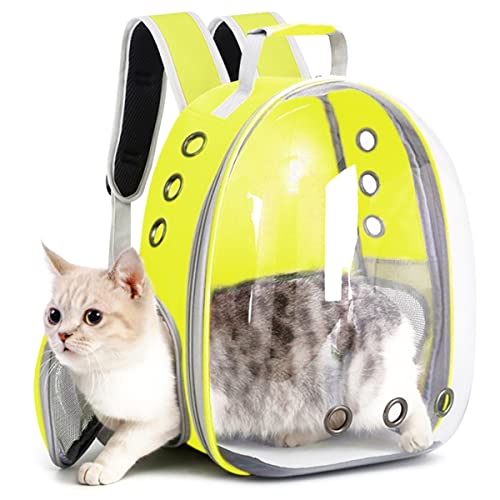 Glenmore Mochila para Mascotas Transparente Mascotas Mochila Portátil para Mascotas Bolsa de Viaje Cápsula Espacial Transparente Transpirable Mochila Delantera Paquete, Amarillo