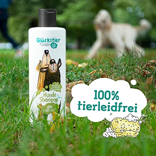 Glückstier Champú para Perros de 250 ml, champú desengrasante para Todas Las Razas de Perro, para Pelaje Brillante y Mejor Peinado, pH Adaptado, 100% Vegano y Libre de Animales