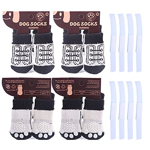 GmeDhc Calcetines Perro, 8 Piezas Zapatos para Perros, Calzado para Perros Verano, Calcetines Perro Antideslizantes, Botas, Patucos para Perros, Zapatos Perro Patrón de Encaje de Zapato de Perro (M)