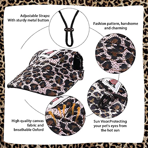 Gorro de béisbol para perros, transpirable, con visera, ajustable, con agujeros para las orejas, para perros pequeños, gatos y mascotas (estampado de leopardo, talla M)