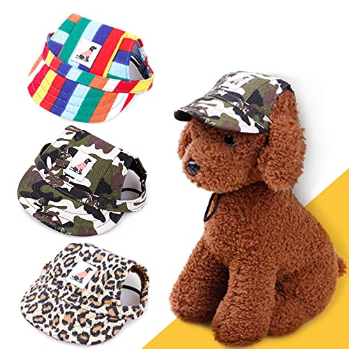 Gorro de béisbol para perros, transpirable, con visera, ajustable, con agujeros para las orejas, para perros pequeños, gatos y mascotas (estampado de leopardo, talla M)