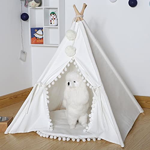 GOTOTOP Tienda de campaña para perros, gatos, mascotas, tipi, tipi, portátil, para mascotas, 60 x 60 x 70 cm (blanco)