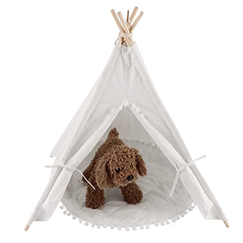 GOTOTOP Tienda de campaña para perros, gatos, mascotas, tipi, tipi, portátil, para mascotas, 60 x 60 x 70 cm (blanco)