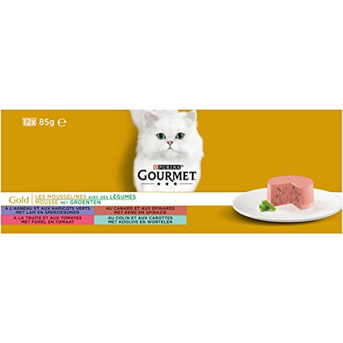 GOURMET Gold – Las muselinas con Verduras: Cordero, haricots Verdes, Pato de epinards, truitas, tomatas, Colin-Zanahorias, 12 x 85 g – Lote de 8