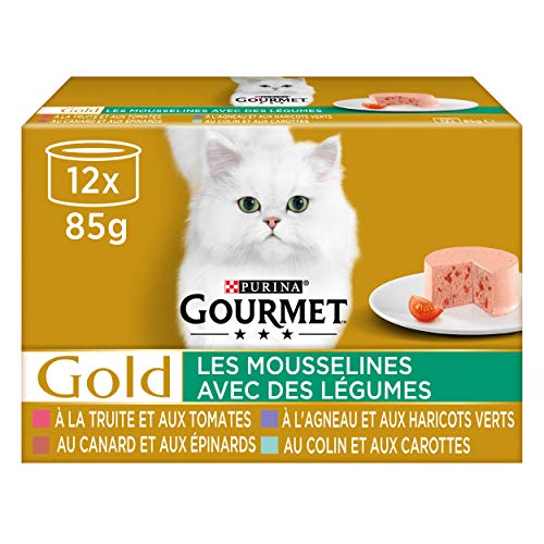 GOURMET Gold – Las muselinas con Verduras: Cordero, haricots Verdes, Pato de epinards, truitas, tomatas, Colin-Zanahorias, 12 x 85 g – Lote de 8