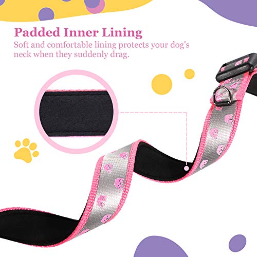 Grand Line Collar Perro Reflectante con Hebilla Seguridad Collar Ajustable Nailon Collar Acolchado de Neopreno Suave Mascotas Perros Cachorro Pequeñas Medianas Grandes (Cuello 28-40cm, Rosa)