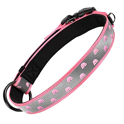 Grand Line Collar Perro Reflectante con Hebilla Seguridad Collar Ajustable Nailon Collar Acolchado de Neopreno Suave Mascotas Perros Cachorro Pequeñas Medianas Grandes (Cuello 28-40cm, Rosa)